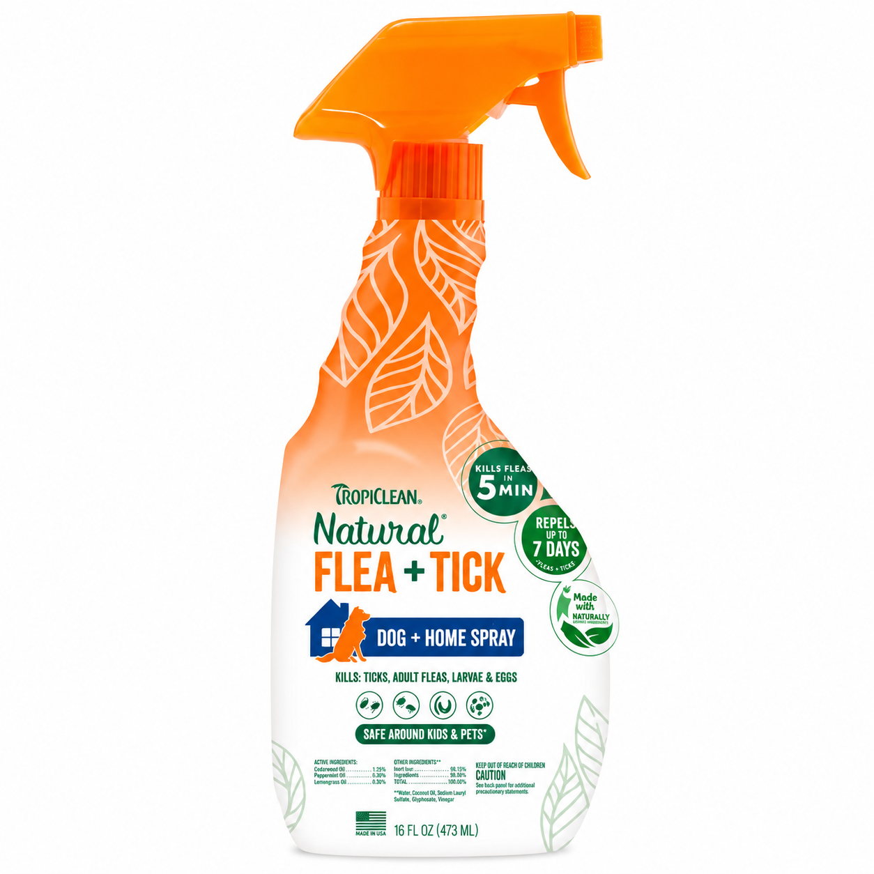TropiClean Natural Flea + Tick Dog & Home Spray 473 ml – Control Natural de Pulgas y Garrapatas