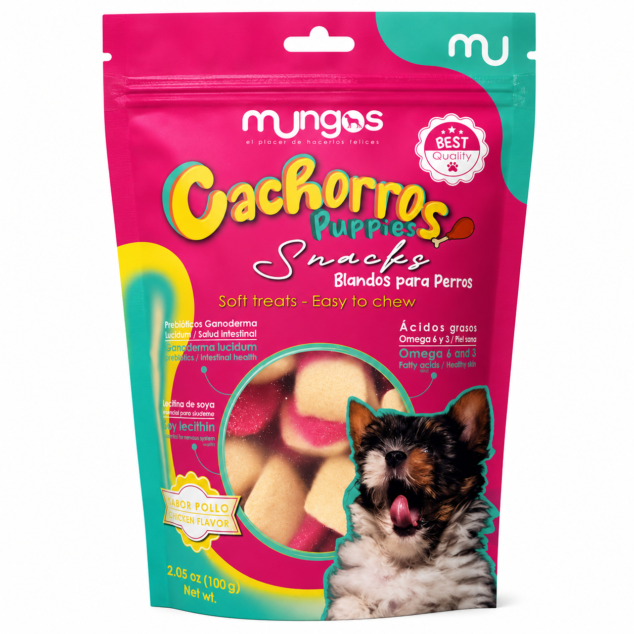 Mungos Cachorros Snacks Sabor Pollo 200 g – Premios Blandos para Cachorros