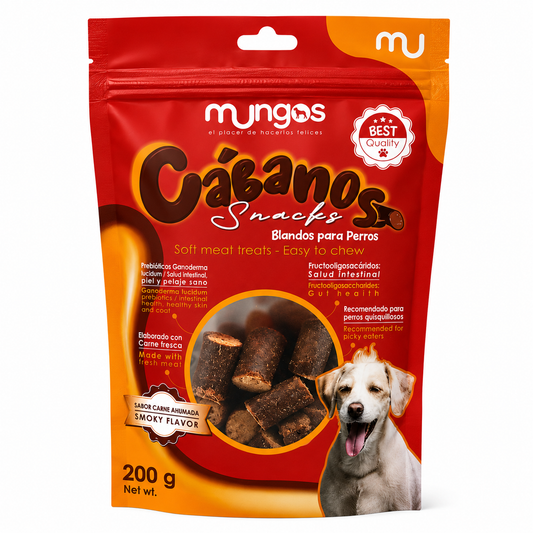 Mungos Cábanos soft meat dog treats smoky flavor 200g pack for picky eaters