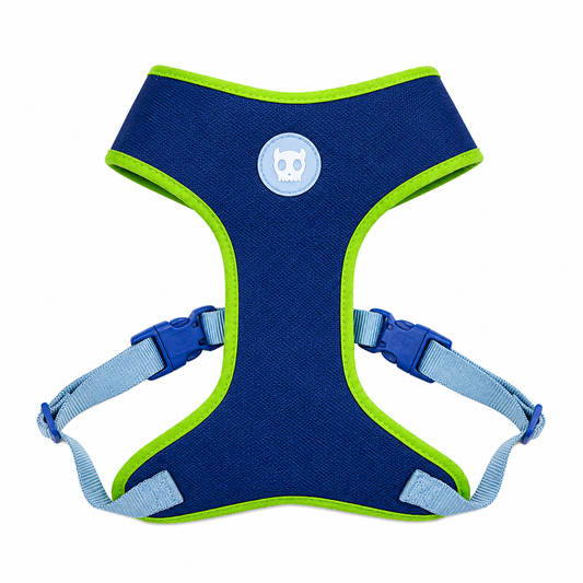 Arnés Zeedog Mesh Plus Astro azul marino y verde neón talla M con correas reflectivas