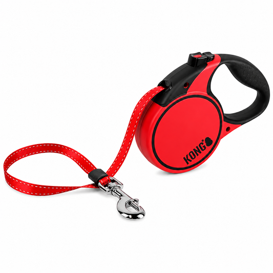 Correa retráctil roja KONG Terrain Medium 5 m para perros medianos con broche cromado