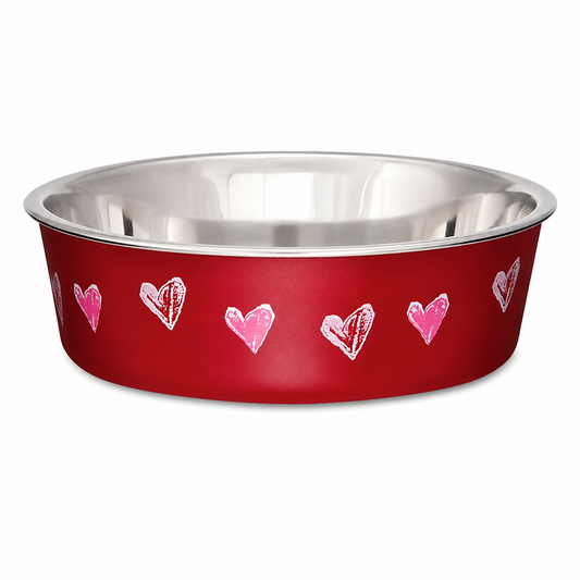 Comedero de acero inoxidable rojo con diseño de corazones talla XSmall para mascotas