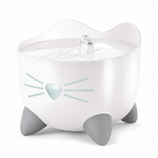 Fuente eléctrica para gatos Catit Pixi blanca con diseño de gatito y bebedero automático