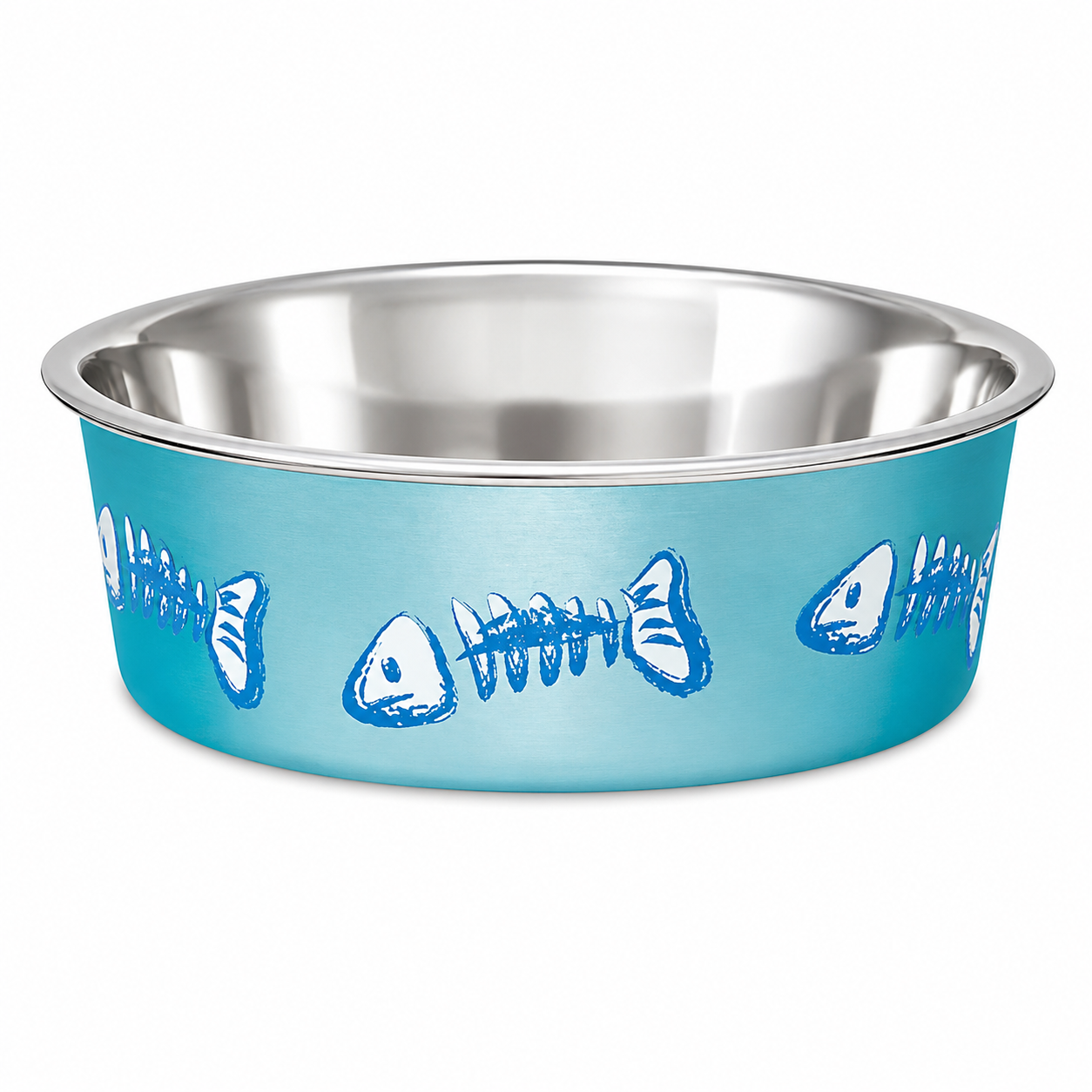Comedero para Gatos XSmall en Acero Inoxidable Diseño Espinas de Pescado Azul