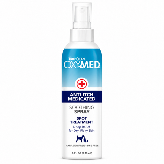 Botella de spray calmante TropiClean OxyMed Anti-Itch 236 ml para perros y gatos