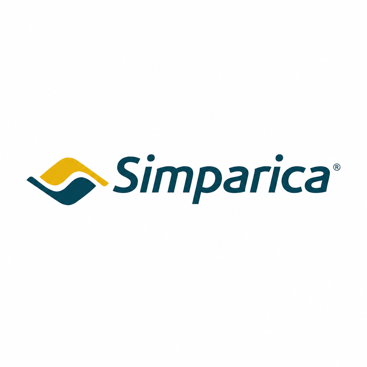 Simparica registered trademark logo with yellow and dark teal wave symbol