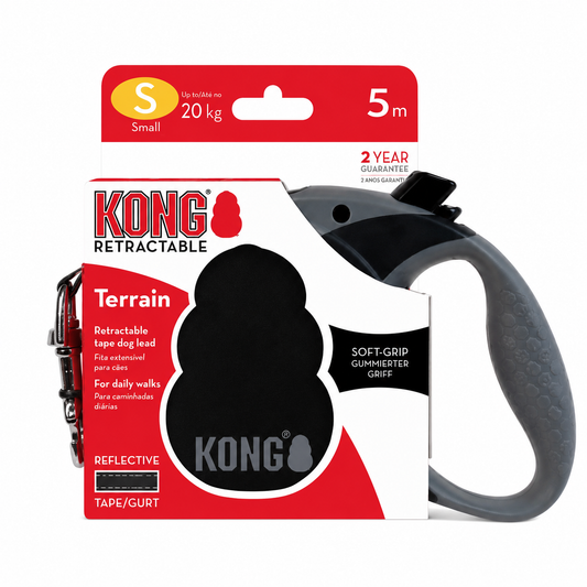 Correa retráctil KONG Terrain Small 5 m con mango antideslizante y cinta reflectiva