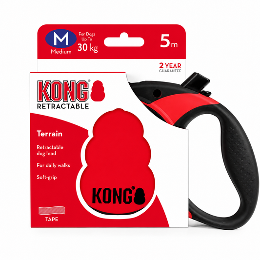 Correa retráctil KONG Terrain Medium 5 m para perros hasta 30 kg con mango antideslizante