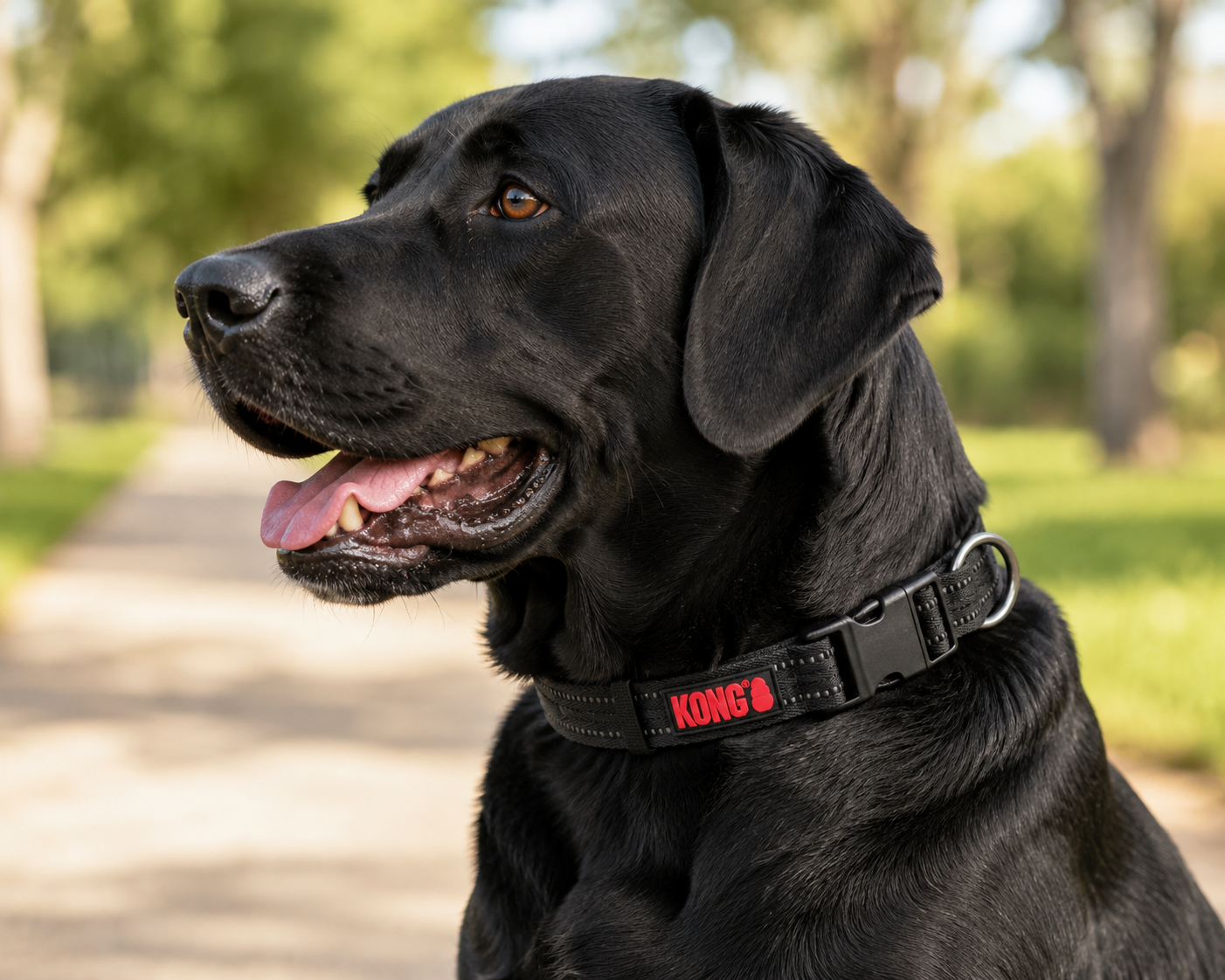 Collar KONG nylon negro talla L para perros grandes, resistente y cómodo