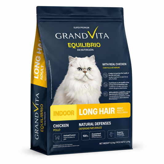 Gran Vita Equilibrio alimento para gato adulto pelos largos con pollo real 1.5kg