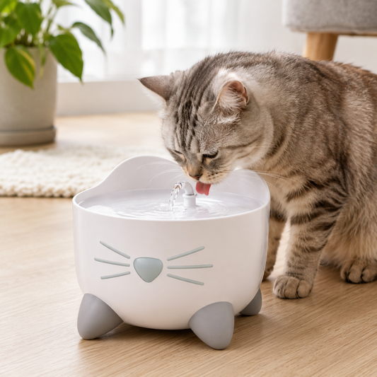 Fuente eléctrica para gatos con diseño de gatito blanco, gato bebiendo agua