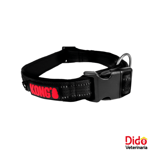 Collar KONG Nylon negro talla M con hebilla plástica y anilla metálica para perros medianos