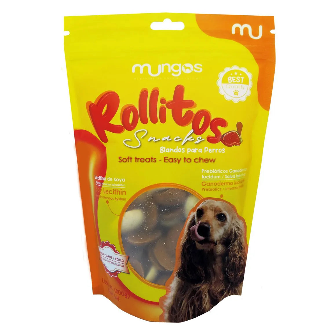 Empaque de premios blandos Mungos Rollitos sabor carne y pollo 200 g para perros